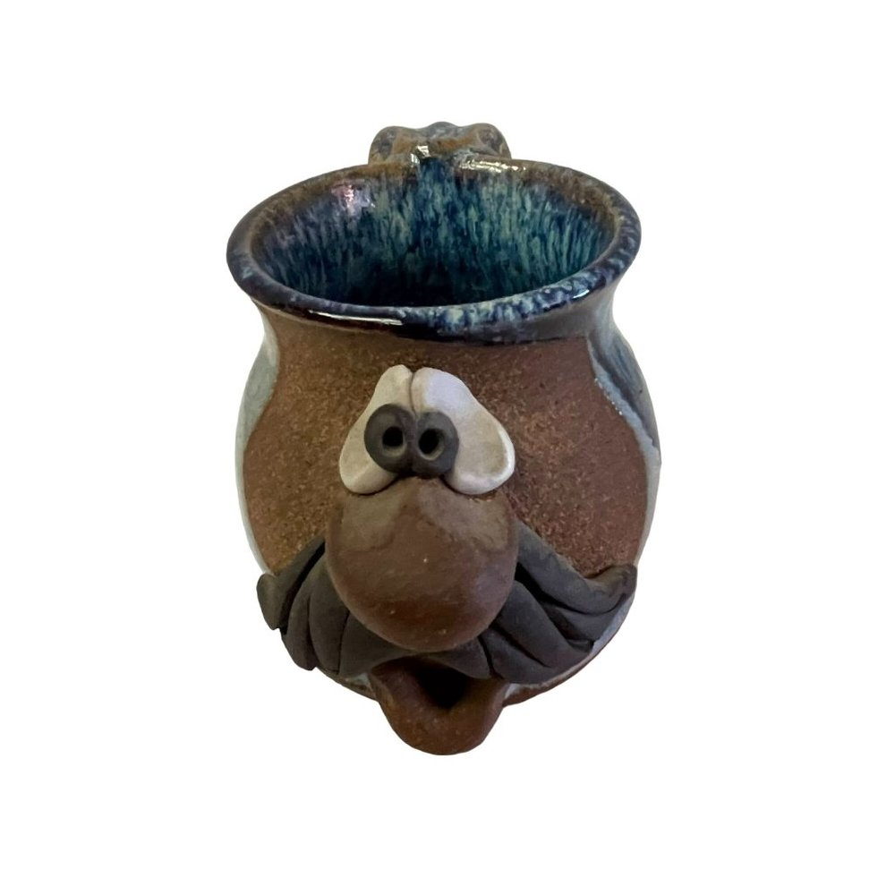 Vintage Handcrafted Coffee Cup Mug American Folk Art Funny Silly‎ Face Stoneware